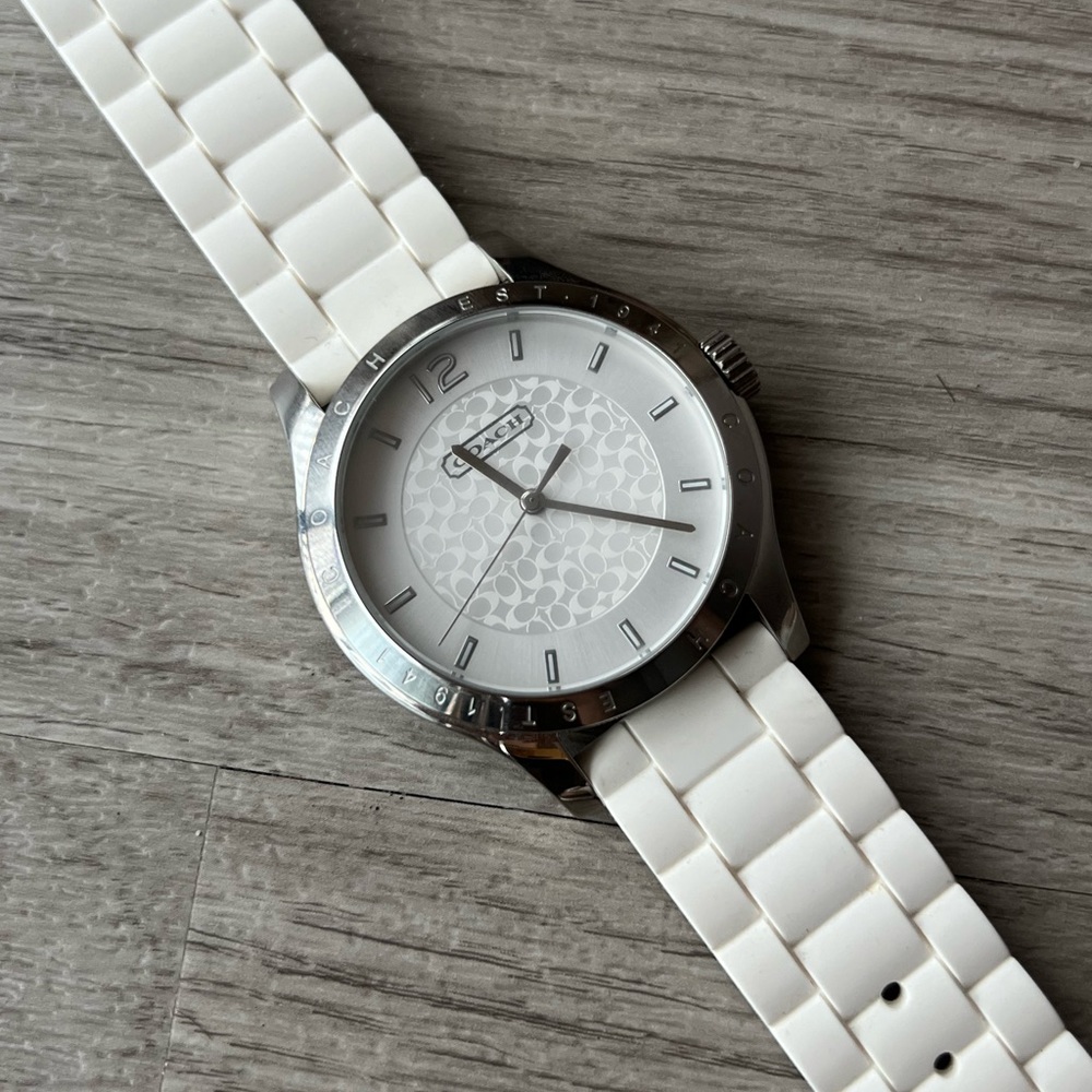 White and silver COACH watch